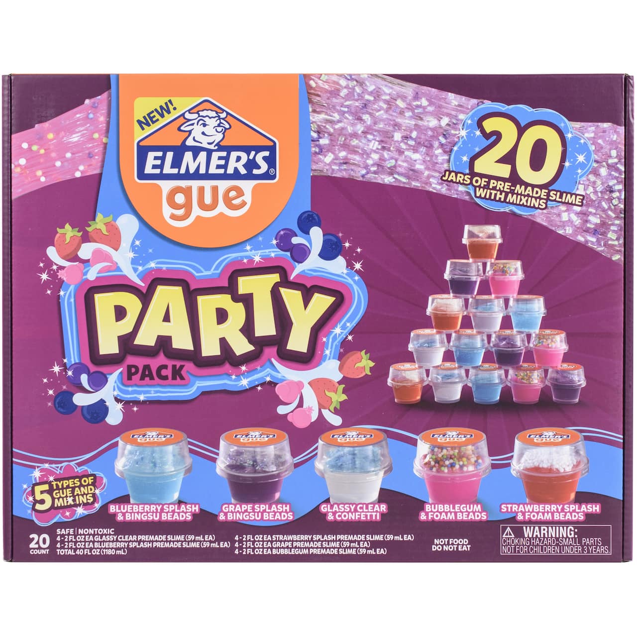 Elmer's Premade Slime Party Pack With Mix-Ins, 20ct.